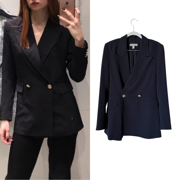 H&M Double Breasted Navy Blazer Jacket Size XS - Picture 1 of 9